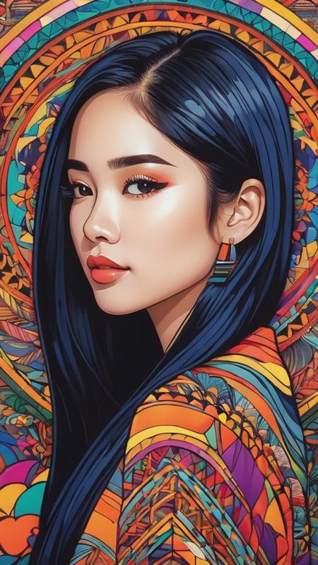 Random artwork, single person, intricate background, colorful