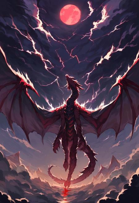 score_9,score_8_up,score_7_up, source_anime,
Majestic dragon, wide wings, blood red moon, gigantic dark mountains, fantasy sky, clouds, storm, dark sky, powerfull sensation, ((dragon)), lightning,
BREAK
smooth lines, high resolution, masterpiece, dynamic volumetric lighting