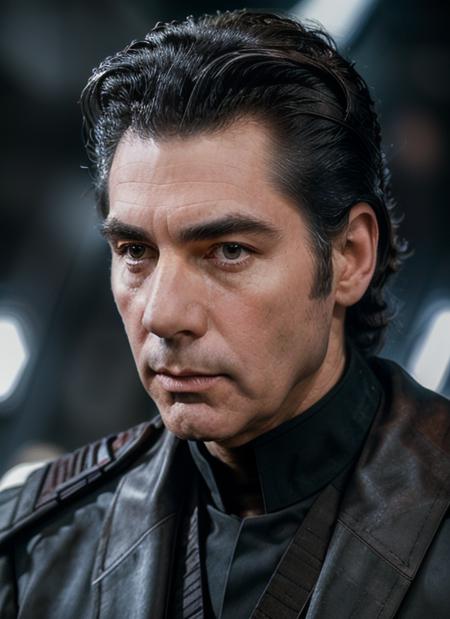 ck1   Portrait photo of  man  in a (star wars imperial uniform) (slicked back hair), intricate, (leather [dark grey]), elegant, sharp focus, photo by greg rutkowski, soft lighting, vibrant colors, masterpiece, ((sky)), detailed face
  <lora:CosmoKramer:.75>  <lora:more_details:0.2>  <lora:detailed_eye:.5>