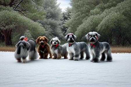 Miniature Schnauzer, Sultans, Snowy, Wide view, Movie still ,8k, masterpiece, best quality, hyperrealistic, superrealistic, photorealistic, ultra sharp, 16 bit colors, highres,