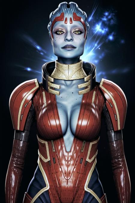 (masterpiece, best quality:1.3)
<lora:add_detail:0.7> <lora:epi_noiseoffset2:1> <lora:SamaraME:0.8>
SamaraME, 1girl, solo, breasts, looking at viewer, open mouth, cleavage, medium breasts, teeth, armor, bodysuit, glowing, colored skin, freckles, realistic, center opening, blue skin, white eyes, alien