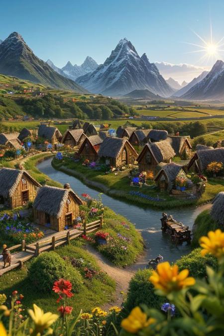 (score_9,score_8_up,score_7_up,score_6_up, photorealism, intricate details, extremely detailed, masterpiece, sharp, high contrast,
anime, masterpiece, intricate:1.3), (best quality, hires textures, high detail:1.2), (4k),(incredibly detailed:1.4), Cinematic Lighting riverside hobbit village full of farms and hobbits with gardens and flowers intricately detailed, true masterpiece, 8k, hdr, vibrant neon, led rgb studio quality OverallDetail