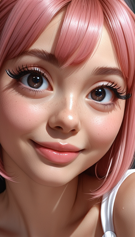 (Cel-shading:1.8), (in ARTIST style:1.7), (masterpiece:1.7), tsundere, CivChan, cartoon style, comics style, pink theme, (from side:1.3),
(masterpiece), (best quality), (ultra-detailed)
(Medium shot:2) gorgeous girl face, cute, beautiful, gorgeous, smiling:1.1, (both hands on cheeks:1.1), showing emotions, perfect body, solo, long hair, (very long eyelashes:2),perfect pink hair, streaked pink hair, , bangs, freckles, striking large eyes, aligned eyes, mirror eyes, 
indoor, maid outfit, gorgeous,pink theme,
eyeliner, trendy portrait, bare shoulders, tender Aesthetic nose, perfect lips, gorgeous lips, puffy lips, sensual lips, cinematic,
(masterpiece), (best quality), (incredibly detailed:1.4) (beautiful detailed face, beautiful detailed eyes), (ultra-detailed), very aesthetic, illustration, perfect composition, intricate details, absurdres, detailed skin, clean skin,  pure skin,
(masterpiece:1.8), (highest detailed:1.8), (angle:0.9), perfectly lighted, (contrast), (saturated), (((sharp focus))), (hyperdetailed:1.3), (intricate details:1.2), (Refined details:1.3), (best quality:1.5), highly detailed textures,
<lora:Apparatus_-_Traction_City_Walkers_Vehicles:0.6>,
(ultra sharp focus:1.8), (detailed skin:1.8), (best quality:1.8),
<lora:Someplastic_b:1>
 <lora:CivChan:1>