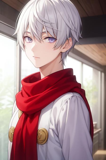 tsukasa_eishi white_hair red_scarf