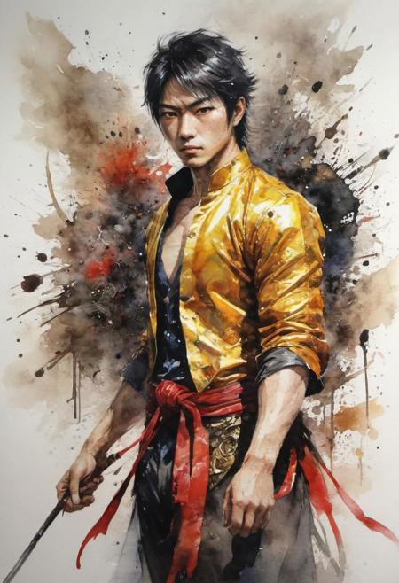 by Shotaro Ishinomori,  (shiny, artstyle-watercolor but extremely beautiful:1.4), (intricate details, masterpiece, best quality:1.4) , in the style of nicola samori, 
long hu men style 2D art, Vibrant, dynamic, arcade, 2D fighting game, highly detailed, reminiscent of long hu men series,, looking at viewer
