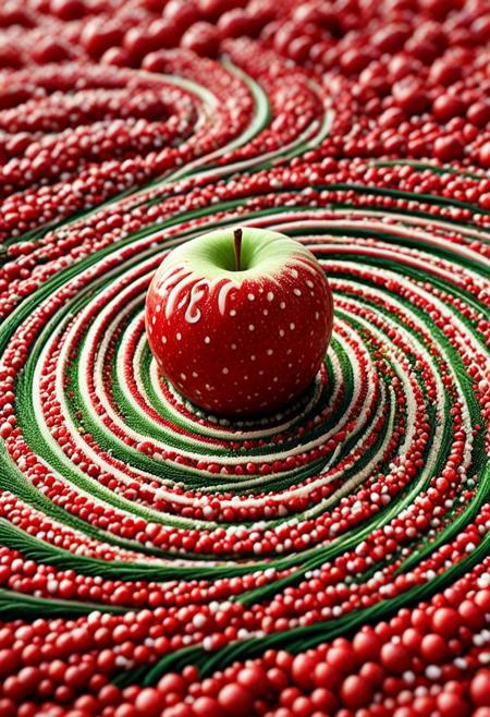 8k, Tilt shift photography style, swirling patterned a apple, ( Unmanned:1.2),
