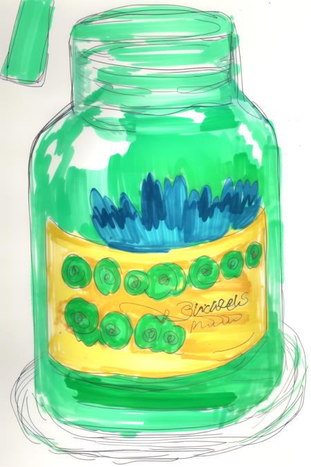 no humans, marker \(medium\), simple white background, a jar of pickles <lora:ccdiff3:1>