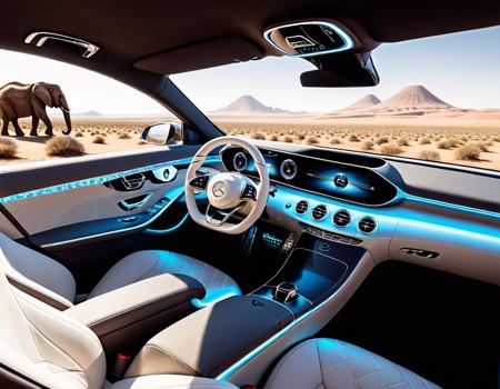 Surrealist art (Ultrarealistic:1.3) <lora:WeAreElectric-FFai-LoKr-vpred:1> mercedes-benz c-class concept car interior, future design, interior background, futuristic ambiance, futuristic product car shot, futuristic concept design, concept, in 2 0 5 5, near future 2 0 3 0, futuristic interior, futuristic design, inside of a car, futuristic setting, futuristic, future technology, futuristic taxi, sleek utopian design, future tech blurry background, Extremely high-resolution details, photographic, realism pushed to extreme, fine texture, incredibly lifelike . Extremely high-resolution details, realism pushed to extreme, fine texture, incredibly lifelike, in the background blurry In the shadow of a gargantuan, mechanical elephant wandering the jewel-studded plains of an alien savannah. . Dreamlike, mysterious, provocative, symbolic, intricate, detailed