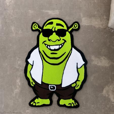 <lora:tufted_rug_style_xl_v1:1> shrek wearing sunglasses, tufted rug style