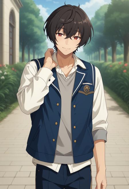 Ritsu Sakuma, black hair, red eyes