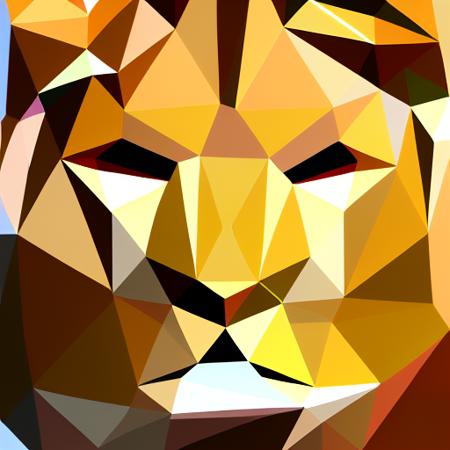 golden lion face,triangulate, many triangles, photorealistic, highly detailed, intricate, monocolored