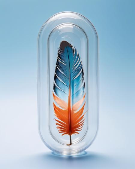 product shot of a Feather inside a plastic capsule <lora:product_shot_of:0.4>