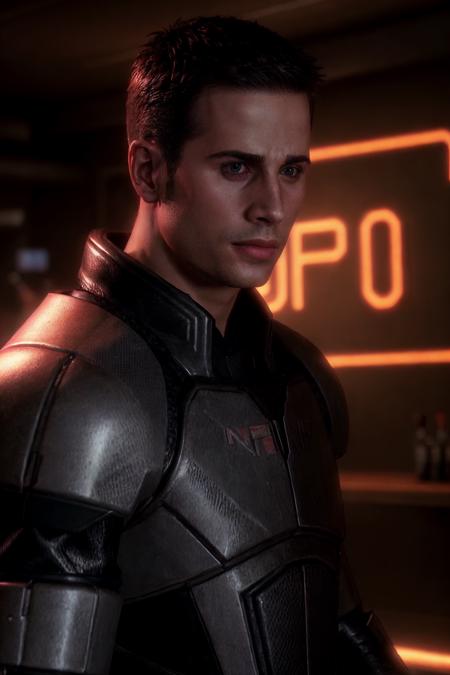 fpj, photo of a man in n7armor, sh3p4rd, neon lights, red theme, nightclub, bar, red glow <lora:sh3p4rd:0.4> <lora:fpj-000002:0.85>