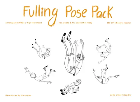 Falling Poses Pack (6 poses) — Lineart by Anastasiia