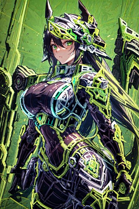 masterpiece, best quality, <lora:Mecha-000010:1>,,green theme,1girl,