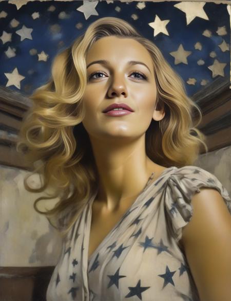 BlakeLively, art by Dorothea Sharp, portrait, Hopeless,close up of a Middle Aged Hellenistic Girl, fashion modeling pose, from inside of a Zoo, Silver water, Stars in the sky, equirectangular 360, 50s Art, 35mm, arthouse, <lora:BlakeLivelySDXL:1>