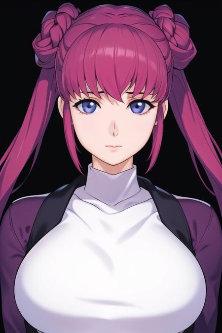 Simple White Background,
purple jacket,white sweater, turtleneck,Black Skirt,
<lora:Haman_Karn_CDA-KK77-V1:0.7>,
pink hair, blue eyes, Bangs,braid, Hair buns,twintails, twin braids,
<lora:Oda_Non_Style-KK77-V2:0.1>,<lora:more_details:0.1>,
1 girl, 20yo,Young female,Beautiful Finger,Beautiful long legs,Beautiful body,
Beautiful Nose,Beautiful character design, perfect eyes, perfect face,expressive eyes,perfect balance,
looking at viewer,(Focus on her face),closed mouth, (innocent_big_eyes:1.0),(Light_Smile:0.3),
official art,extremely detailed CG unity 8k wallpaper, perfect lighting,Colorful, Bright_Front_face_Lighting,White skin,
(masterpiece:1.0),(best_quality:1.0), ultra high res,4K,ultra-detailed,
photography, 8K, HDR, highres, absurdres:1.2, Kodak portra 400, film grain, blurry background, bokeh:1.2, lens flare, (vibrant_color:1.2),professional photograph,
(Beautiful,large_Breasts:1.4), (beautiful_face:1.5),(narrow_waist),