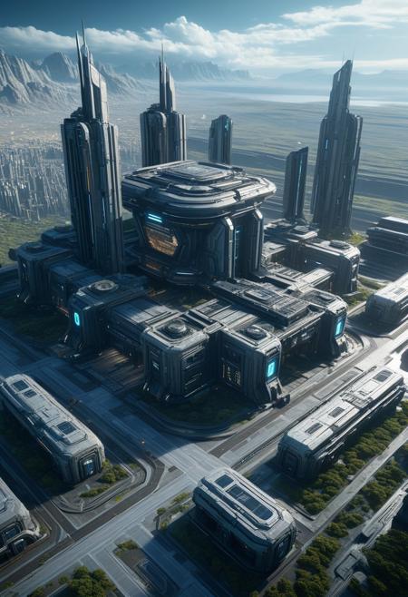 Beautiful architectural ruins of a desolated majestic futuristic technologically advanced cyberpunk scientist civilization in space, split into Nine Sections, each section is done by a different artist, Hyper detailed digital matte painting, beautiful landscape concept art, hyperrealism, 16k resolution, Cinema 4D, 8k resolution, trending on artstation, behance HD, a masterpiece, illustration render cinema octane x-particle HDR DLSR detailed sophisticated 16k Behance HD, Epic 3D Videogame Graphics, Intricately Detailed, refined, defined, follow negative prompts