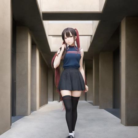 <lora:brutalism:1.0>, (brutalism:1.0),  highres, long hair, socks, thighhighs, twintails