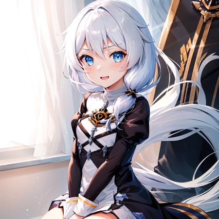 (masterpiece:1.2), (best quality:1.3), valkyrie_pledge, 1girl, blue_eyes, white_hair, side_ponytail, short_hair, black_dress, long_sleeves, <lora:valkyrie_pledge_v4:1>