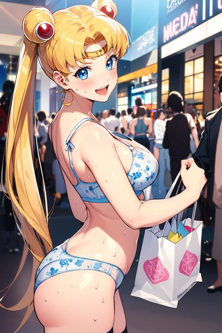 Tsukino Usagi, (sailor moon, blonde hair, twintails, circlet, jewelry, crescent earrings)