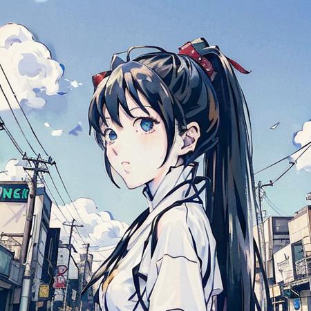 Asuka, (masterpiece:1.3), (best quality:1.3),(anime style:1.5), (inkpaint:1.2),techwear,beautiful lighting, Tokyo street,blue sky, <lora:Asuka:0.7> <lora:Moxin_10:0.5> <lora:makimaChainsawMan_offset:0.3> <lora:urbanSamuraiClothing_urbansamuraiV03:0.3> <lora:cyberhelmetWearable_cyberhelmetv02:0.3>