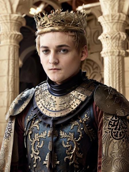 JoffreyBaratheon768,  medieval armor, crown, detailed eyes , ultra-sharpness, highest quality, art of Anya Millen, smooth, clear focus, trend on artforum, behance hd, muted colors   <lora:JoffreyBaratheon768:0.7>