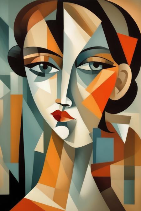 <lora:Jean Metzinger Style:1>Jean Metzinger Style - Generate a cubist portrait of a young woman, using overlapping shapes to represent different parts of their face and body