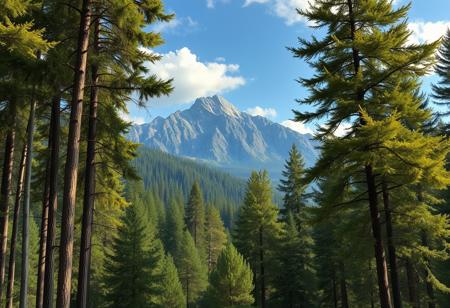 Very fancy detailed photorealistic forest, mountains in background,