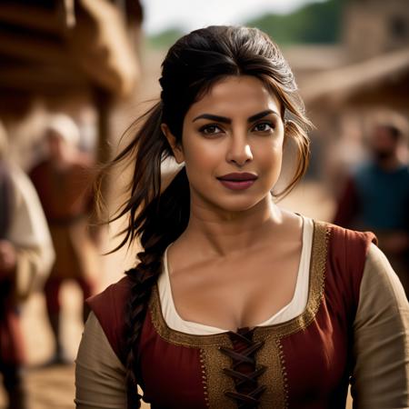 cinematic film still (PriyankaChopra)<lora:PriyankaChopraSDXL:1> photo of PriyankaChopra dressed as a medieval peasant standing at a medieval market, cinematic lighting, film still, movie still . shallow depth of field, vignette, highly detailed, high budget, bokeh, cinemascope, moody, epic, gorgeous, film grain, grainy