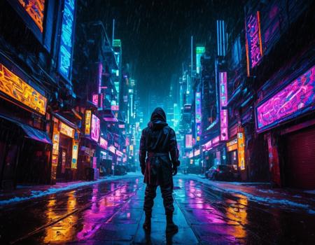cinematic still An illuminated ninja in the style of the golden glitched rainbow. Snow falls, and around the canvas in the style of colorful digital art, holographic geometric patterns float. The image has a cyberpunk aesthetic with a glitchy distortion: black background, neon lights, glitch art, surrealism, high contrast, vibrant colors, psychedelic patterns, ethereal glow. It creates a spiritual contemplation and an otherworldly beauty. It looks like something in the style of science fiction . emotional, harmonious, vignette, 4k epic detailed, shot on kodak, 35mm photo, sharp focus, high budget, cinemascope, moody, epic, gorgeous, film grain, grainy, cyberpunk cityscape An illuminated ninja in the style of the golden glitched rainbow. Snow falls, and around the canvas in the style of colorful digital art, holographic geometric patterns float. The image has a cyberpunk aesthetic with a glitchy distortion: black background, neon lights, glitch art, surrealism, high contrast, vibrant colors, psychedelic patterns, ethereal glow. It creates a spiritual contemplation and an otherworldly beauty. It looks like something in the style of science fiction . neon lights, dark alleys, skyscrapers, futuristic, vibrant colors, high contrast, highly detailed, An illuminated ninja in the style of the golden glitched rainbow. Snow falls, and around the canvas in the style of colorful digital art, holographic geometric patterns float. The image has a cyberpunk aesthetic with a glitchy distortion: black background, neon lights, glitch art, surrealism, high contrast, vibrant colors, psychedelic patterns, ethereal glow. It creates a spiritual contemplation and an otherworldly beauty. It looks like something in the style of science fiction, cinematic, rich beautiful detailed perfect intricate very sharp fine detail, extremely nice atmosphere, symmetry, clear highly distinguished artistic quality, full color, great composition, dynamic light, scenic, lively, epic, dramatic ambient, deep vivid, complex, exciting, magical, fascinating, amazing, fabulous