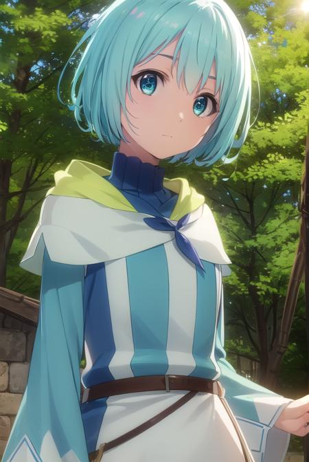 leleiialalena, <lora:lelei ia lalena s1s2-lora-nochekaiser:1>,
lelei ia lalena, short hair, blue hair, aqua hair, hair between eyes, blue eyes,
BREAK dress, necklace, robe,
BREAK outdoors, forest, nature, sun, sky, clouds, trees, grass,
BREAK looking at viewer, (cowboy shot:1.5),
BREAK <lyco:GoodHands-beta2:1>, (masterpiece:1.2), best quality, high resolution, unity 8k wallpaper, (illustration:0.8), (beautiful detailed eyes:1.6), extremely detailed face, perfect lighting, extremely detailed CG, (perfect hands, perfect anatomy),