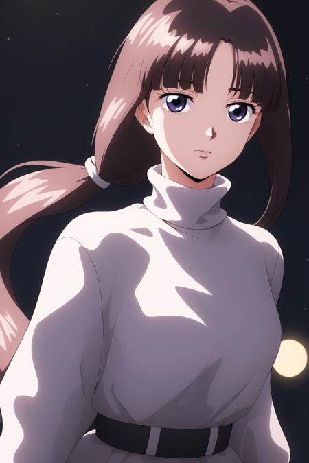 (Night:1.7), outdoors,a full moon in the sky,a dark background,starry sky, 
Standing at attention,
white turtleneck, white shirt,white long skirt,white belt,
<lora:Tiffa_Adill_GundamX-KK77-V1:0.7>,hair ornament, hair scrunchie,low ponytail, 
long hair,bangs, black hair, blunt bangs,big blue eyes,
1 girl, 18yo,Young female,Beautiful Finger,Beautiful long legs,Beautiful body,Beautiful Nose,Beautiful character design, perfect eyes, perfect face,expressive eyes,
looking at viewer, in the center of the image,(Upper_body),(Focus on her face), (innocent_big_eyes:1.0),(light_smile:0.3),
official art,extremely detailed CG unity 8k wallpaper, perfect lighting,Colorful, Bright_Front_face_Lighting,
(masterpiece:1.0),(best_quality:1.0), ultra high res,4K,ultra-detailed,
photography, 8K, HDR, highres, absurdres:1.2, Kodak portra 400, film grain, blurry background, bokeh:1.2, lens flare, (vibrant_color:1.2)
(Beautiful,Breasts:1.4), (beautiful_face:1.5),(narrow_waist),