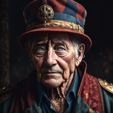 A tired old soldier, male, colorful,
yang08k, photography, beautiful,  black background,
masterpieces, top quality, best quality, official art, beautiful and aesthetic,  realistic,
 <lora:yang08k:0.7>