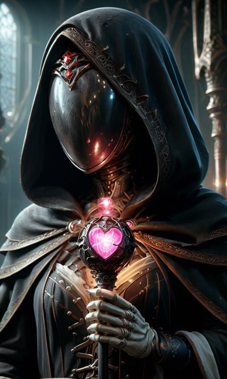 AtomicHeartTwinsCosplay in absolute darkness, profoundly no light, holding black-pink heart shaped orbstaff, pointed hat, translucent skin, Describe the captivating scene captured in the vintage photograph featuring a Bedouin artist skillfully swallowing a massive sword in the style of Final Fantasy, amidst a mesmerized audience. Provide details about the artist's attire, the sword's intricate design, and the expressions of the onlookers as they witness this extraordinary performance., amazing quality, masterpiece, best quality, hyper detailed, ultra detailed, UHD, perfect anatomy, portrait, dof, hyper-realism, majestic, awesome, inspiring, closeup, an weathered outworn old Fantasy cape, smooth, Closeup, by Dring, rust paint peelz, atmospheric haze, cinamatic composition, soft shadows, national geographic styl
