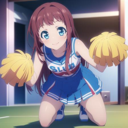 ,aamanaka,brown_hair,long_hair,blue_eyes,scrunchie, ,manakauniform,sailor_dress,school_uniform,serafuku,sailor_collar,sleeveless,