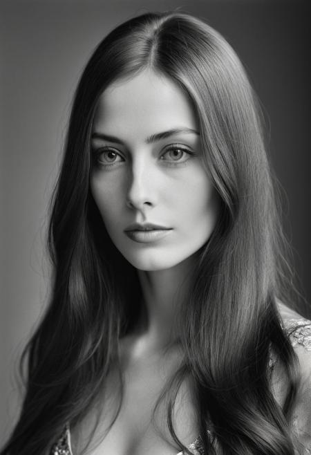 Extremely beautiful woman,very long hair, masterpiece,  1960s style portrait photograph by Richard Avedon, Rolleiflex medium format tlr