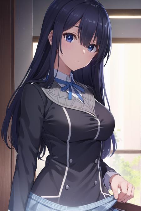 ayaseayatsuji, <lora:ayase ayatsuji s1-lora-nochekaiser:1>,
ayase ayatsuji, long hair, black hair, hair over one eye, (grey eyes:1.3),
BREAK skirt, long sleeves, school uniform, juliet sleeves,
BREAK indoors, classroom,
BREAK looking at viewer, (cowboy shot:1.5),
BREAK <lyco:GoodHands-beta2:1>, (masterpiece:1.2), best quality, high resolution, unity 8k wallpaper, (illustration:0.8), (beautiful detailed eyes:1.6), extremely detailed face, perfect lighting, extremely detailed CG, (perfect hands, perfect anatomy),