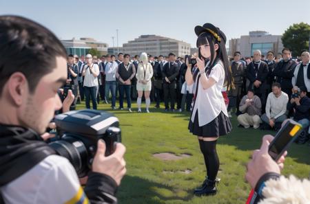 best quality, ultra-detailed, illustration,
comiket_cosplay_Hiroba,, multiple girls, 6+boys, thighhighs, outdoors, 6+girls, multiple boys, short hair, boots, blue hair, long hair, hat, brown hair, skirt, day, black hair, photo background, camera, shirt, grass
 <lora:comiket_cosplpay_SD15_V1:1>