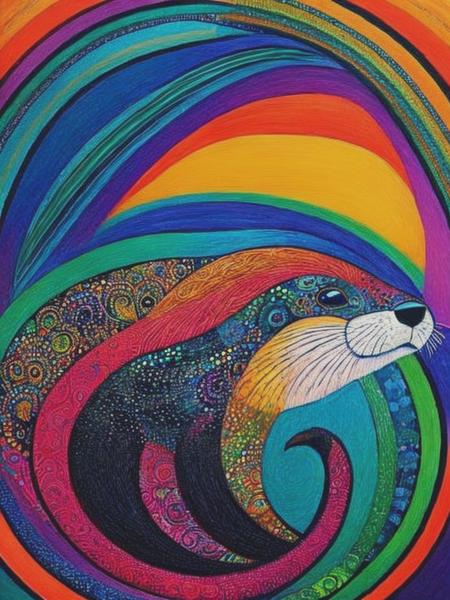 <lyco:LaurelBurch:1.0> Otter,by Laurel Burch,