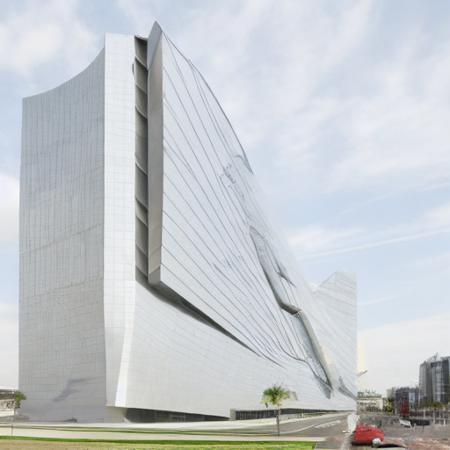 zaha style,skyscraper building,steel facade <lora:DEC-000006:0.5>