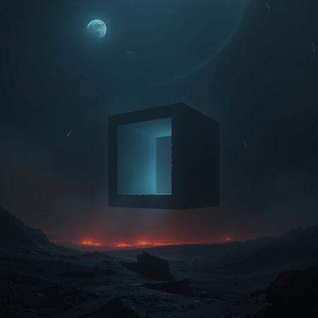 Big cube portal floating in the cursed void empty space