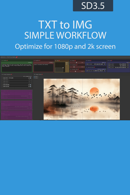 TXT to IMG simple workflow SD3.5 | UPSCALE | LORA |  GGUF | CIVITAI Metadata v2.3
