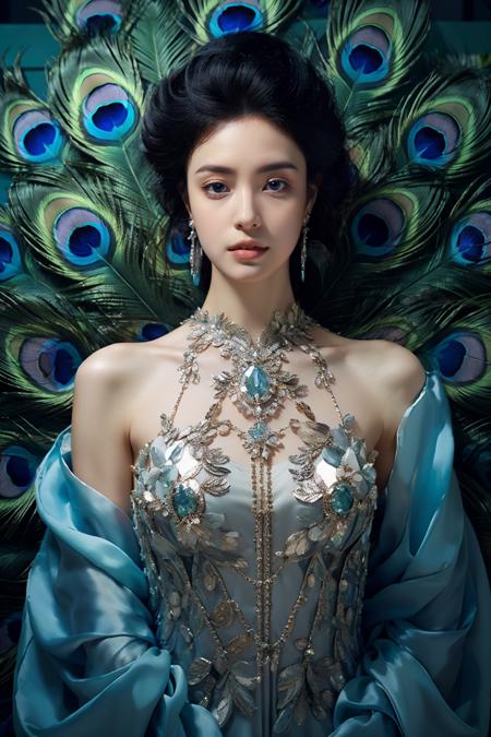 sdmaiï¼Peacock style, 1girl, solo, jewelry, earrings, black hair, looking at viewer, straight-on, upper body, realistic, gem, bare shoulders, lips
<lora:å­éé£Peacock style:0.7>,