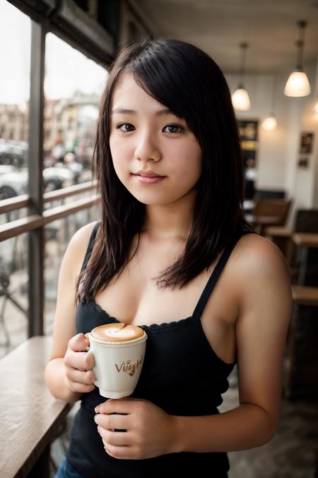 <lora:AiShinozaki:0.8>, full color portrait of a young woman, having coffee at vintage cafe, natural light, RAW photo, subject, 8k uhd, dslr, soft lighting, high quality, film grain, Fujifilm XT3