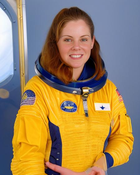 woman wearing a space suit at a the kennedy space force center <lora:gtm_only_e04_v01:0.95>, best quality, high quality, high-definition, extremely detailed, High detail RAW color photo professional, textured skin, goosebumps, bright eyes