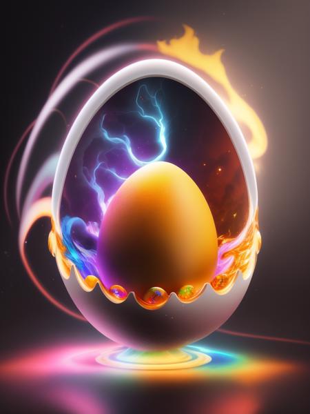 there is a large egg with a hole in it on a dark surface, 3d digital art 4k, cinema 4d bright light render, cinema 4 d art, 3d render digital art, humpty dumpty in form of egg, digital art render, high-quality render, magic frozen ice phoenix egg, cinema 4 d render, cinema 4d render, white background, color slash, aint
 <lora:easter-fusion:1>