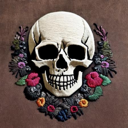 <lora:kEmbroideryRev:.9> Embroidery skulls