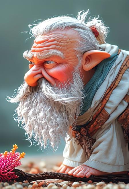 Close up of old man, wrinkles, sea shells and coral on his skin, holding a big gnarly walking stick, leaning on it <lora:Fant5yP0ny:0.8>, <lora:Pony_Fantasy_Wizard__Witches_-_By_HailoKnight:0.8> hkmagic
