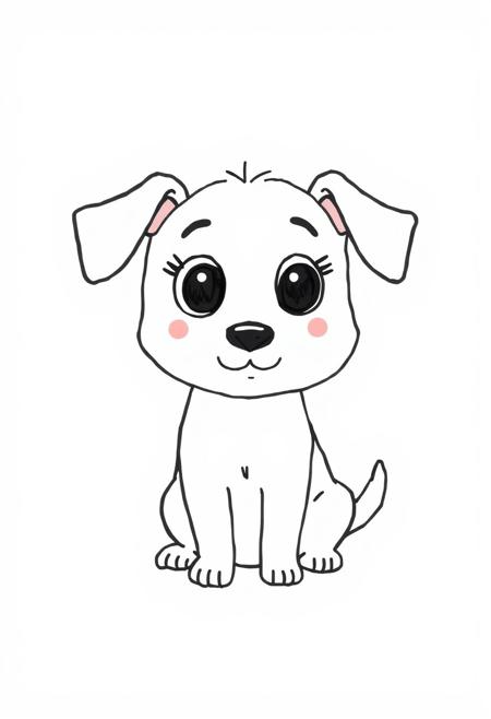 A simple doodle of a cartoon cdog, drawn in the style of a child with minimalistic lines and shapes. The character is designed to be cute but not complex or detailed. It should have exaggerated features like large eyes and ears typical for children's illustrations. Black ink on a white background. in the style of Gemma Correll, c 50,